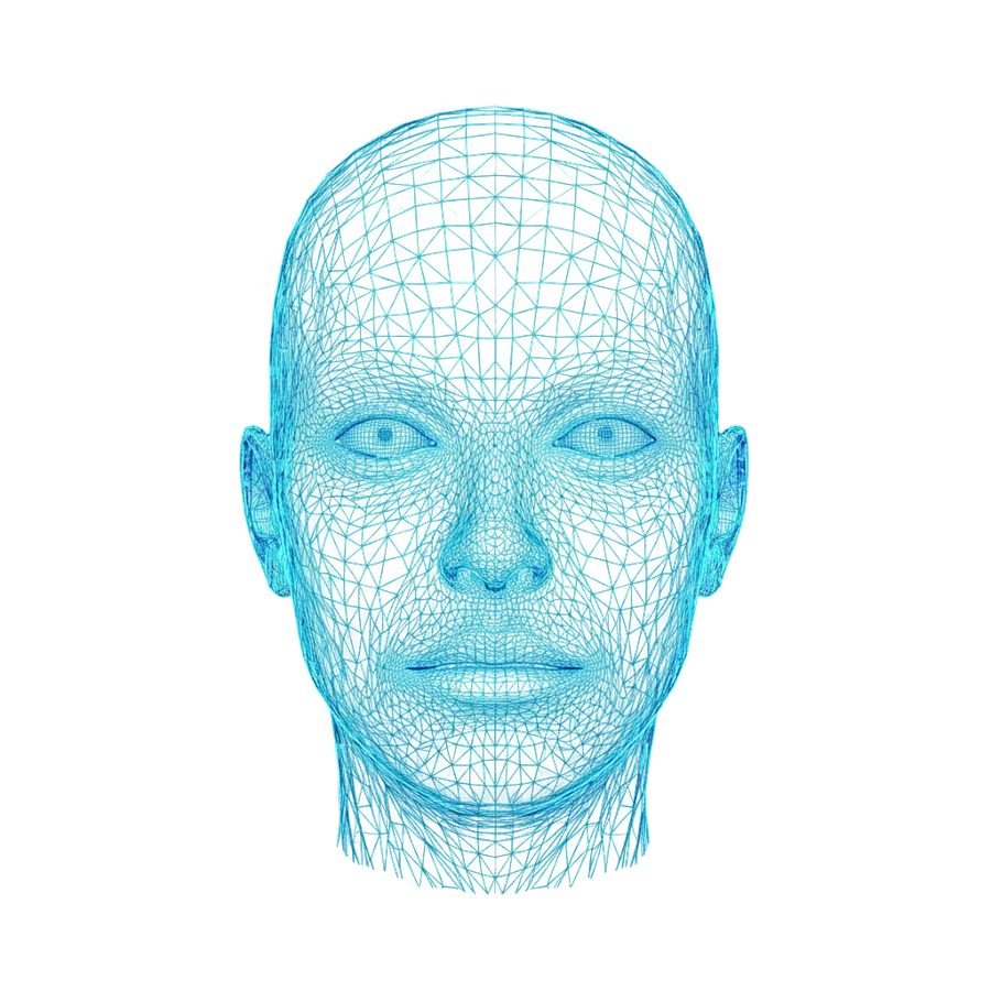 Holographic face mesh revealed under the cursor